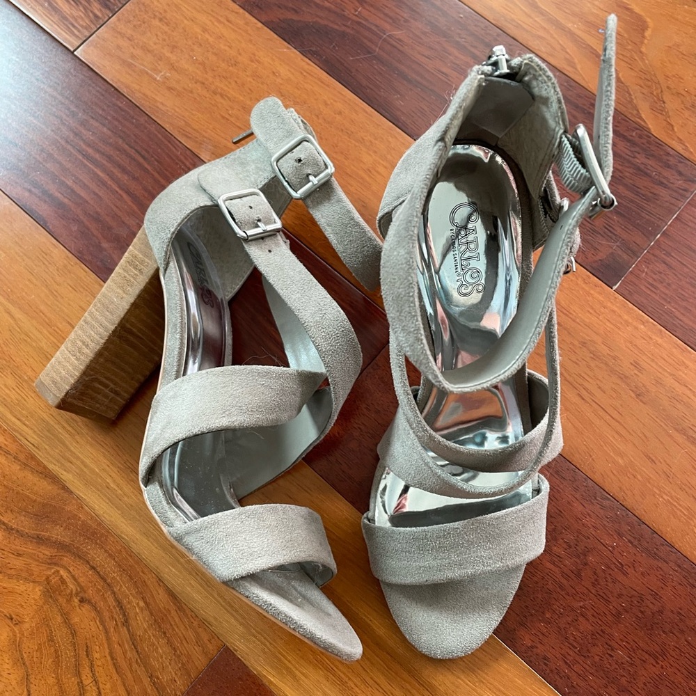 Carlos by Carlos Santana Grey Faux Suede Strappy Heels Size 8